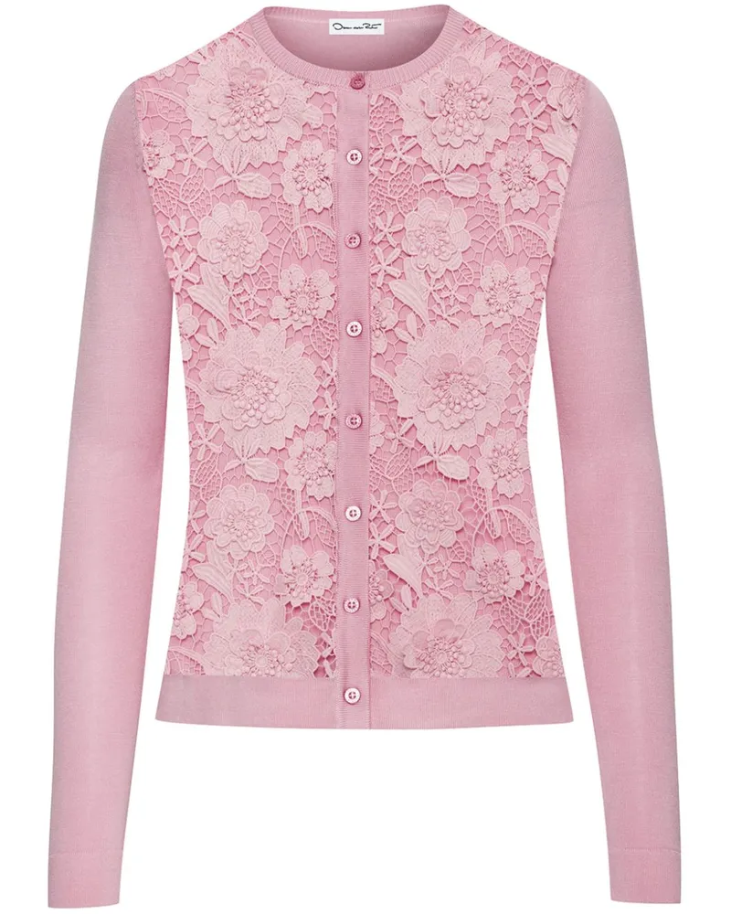 Oscar de la Renta Cardigan mit Spitzeneinsätzen - Rosa Rosa