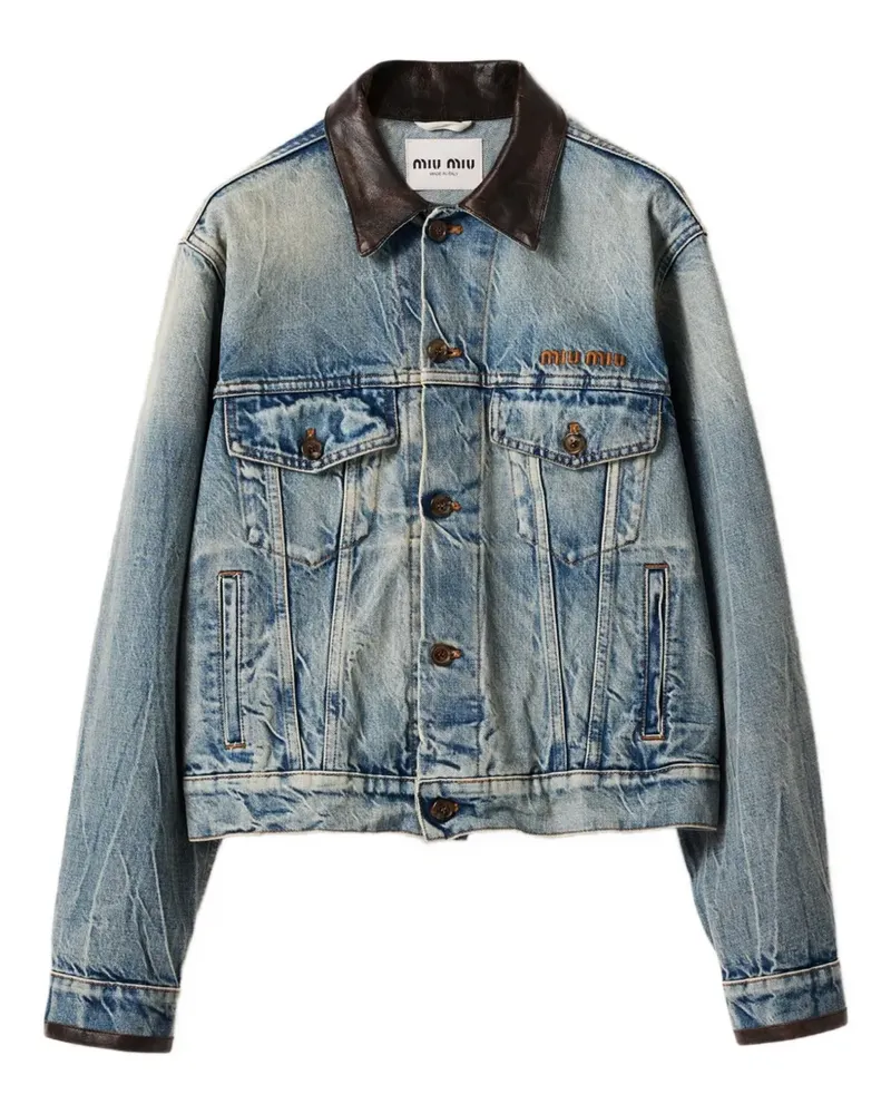 Miu Miu Jeansjacke mit Lederkragen - Blau Blau
