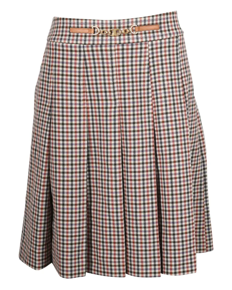 Tory Burch pleated check-pattern midi skirt - Nude Nude