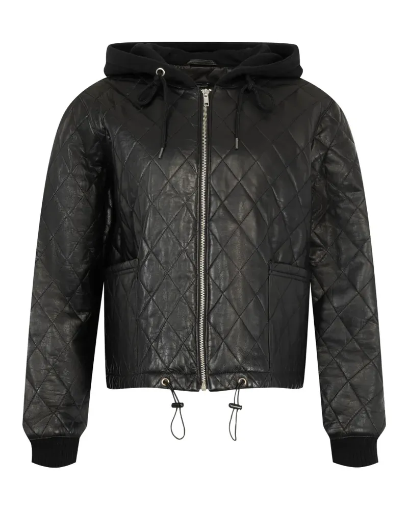 R13 Gesteppte Kapuzenjacke aus Leder - Schwarz Schwarz