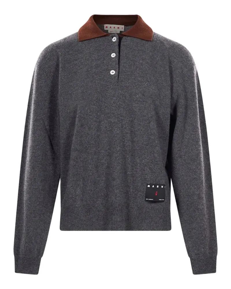 Marni logo-patch cashmere polo top - Grau Grau