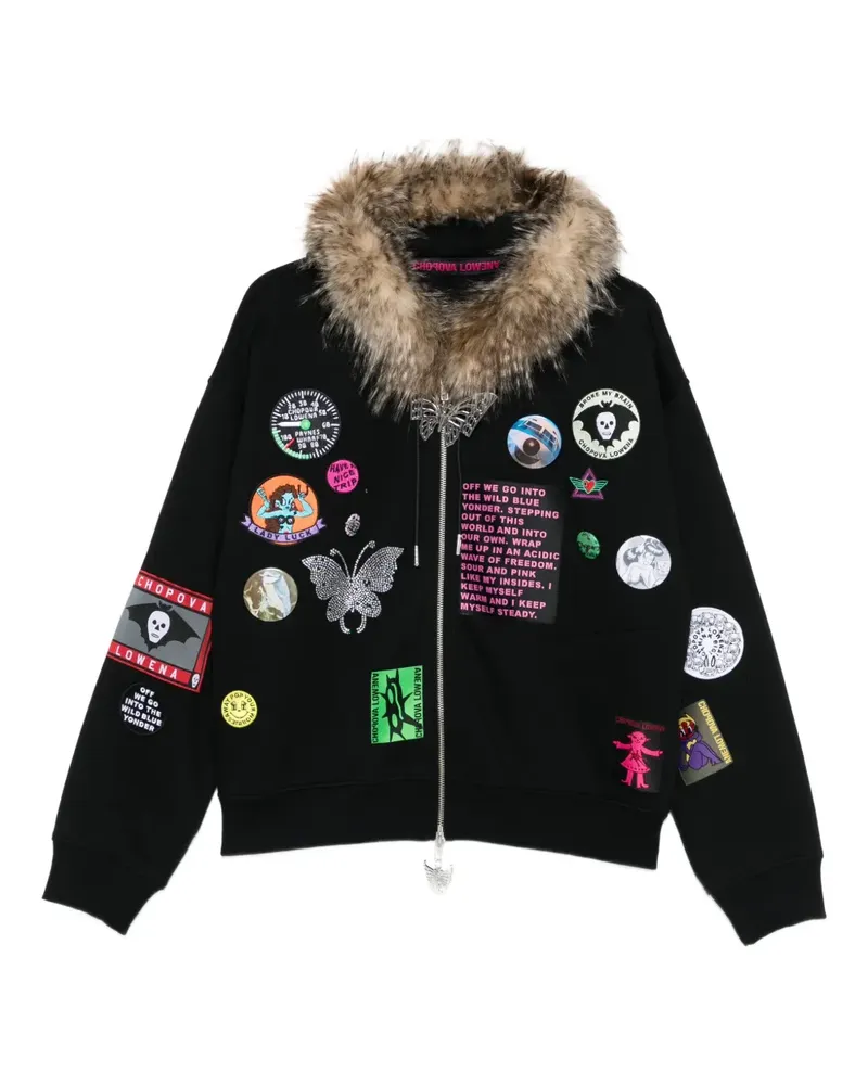 CHOPOVA LOWENA Hoodie mit Fuz Fur-Besatz - Schwarz Schwarz