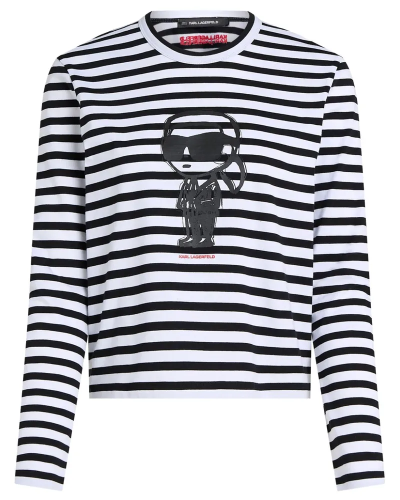 Karl Lagerfeld Gestreiftes Ikon T-Shirt - Schwarz Schwarz