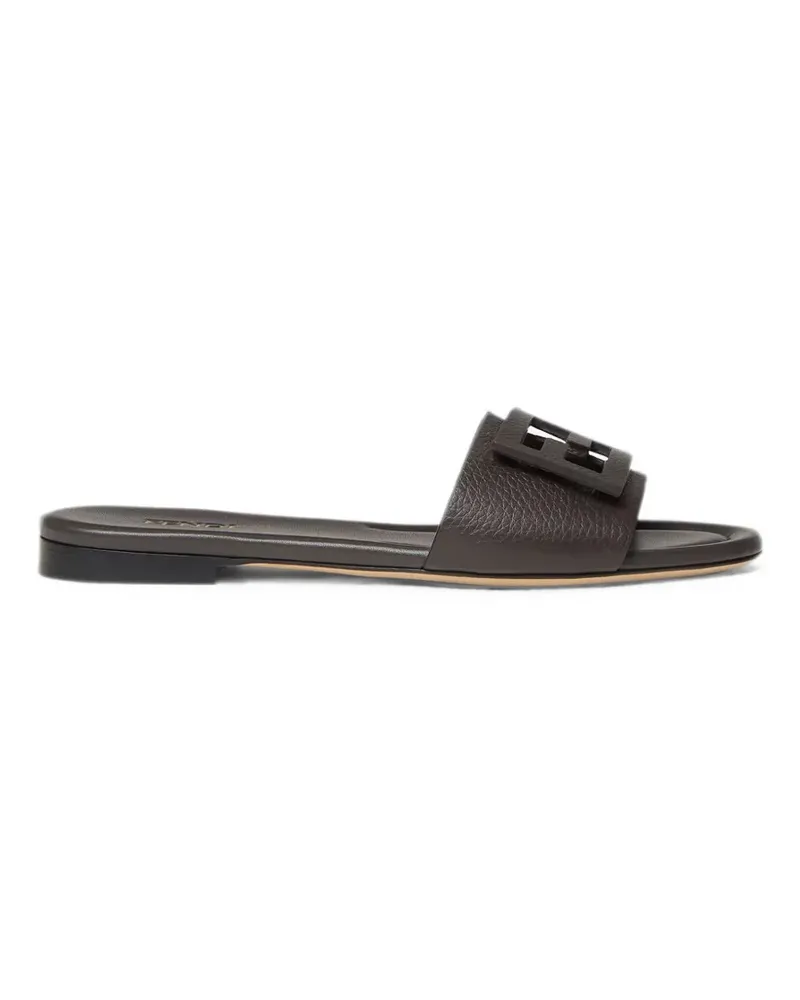 Fendi Baguette dark brown leather slides - Braun Braun