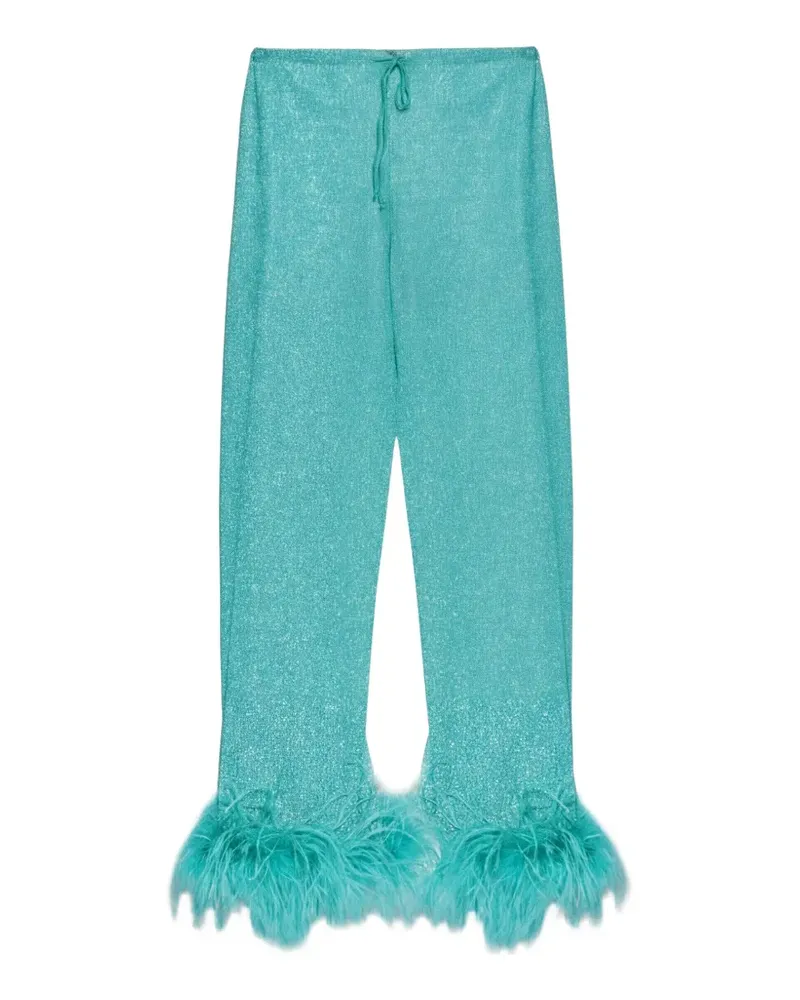 Oséree Hose im Metallic-Look mit Federbesatz - Blau Blau
