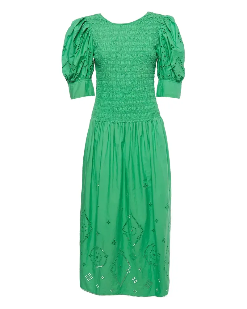 Ganni broderie-anglaise smocked midi dress - Grün Grün
