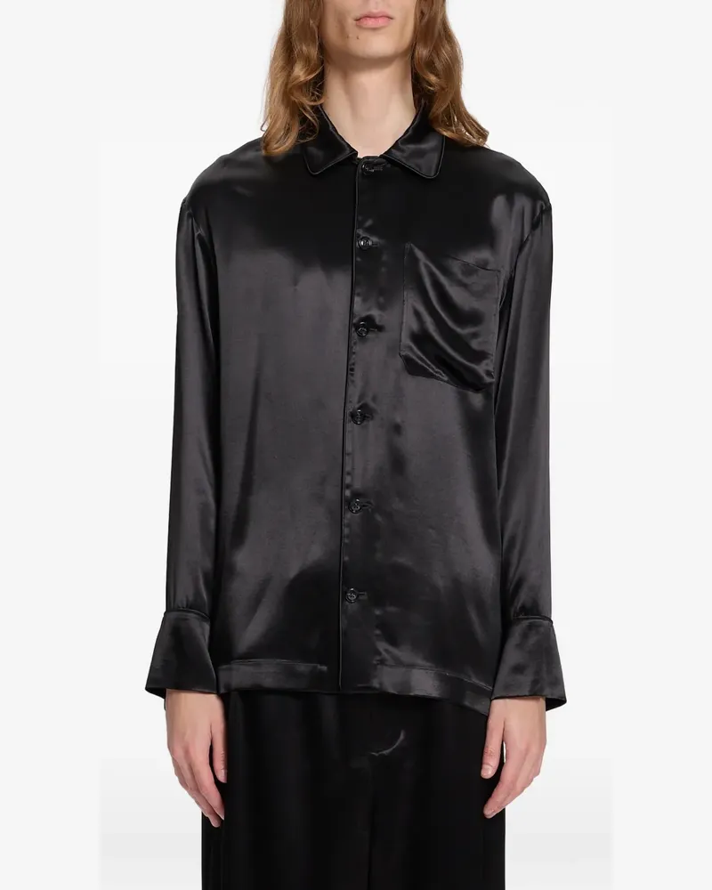 Ann Demeulemeester Hemd mit Brusttasche und Satinfinish - Schwarz Schwarz