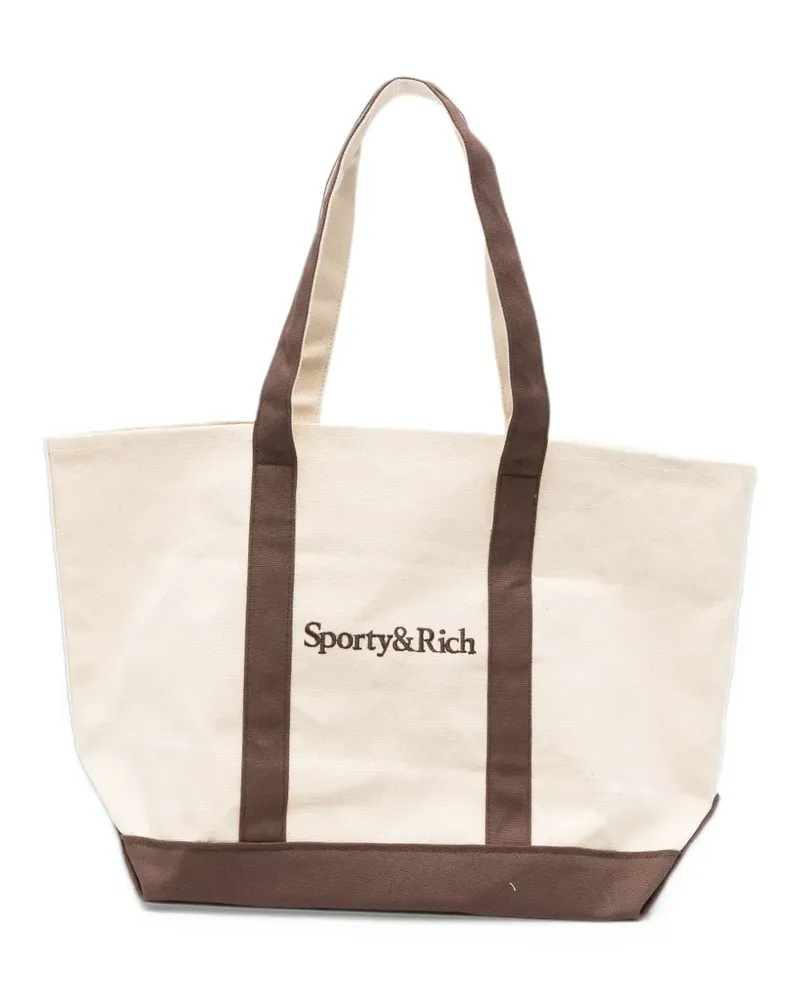 SPORTY & RICH medium Mona logo-embroidered tote bag - Nude Nude