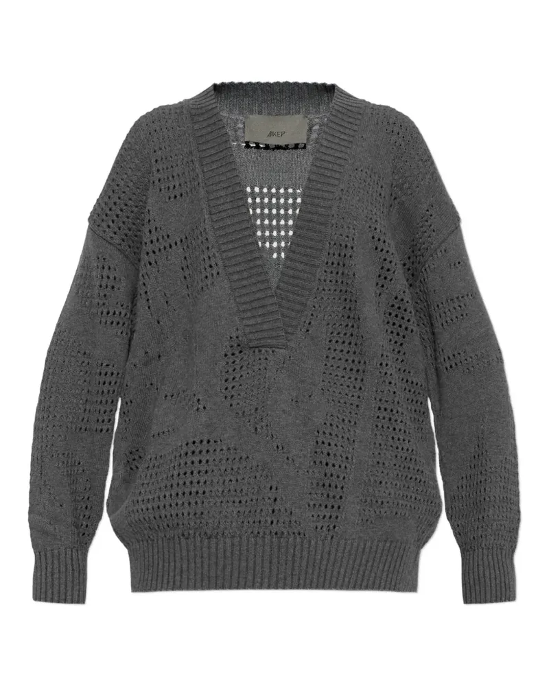 AKEP pointelle-knit V-neck sweater - Grau Grau