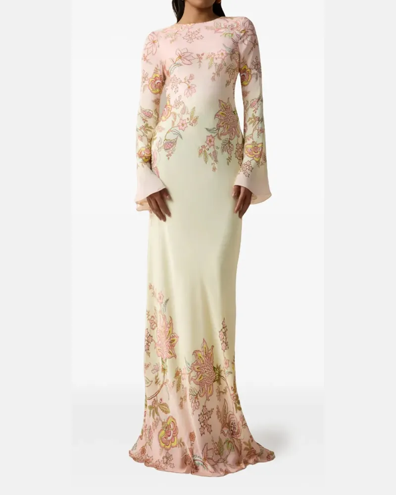 Hemant & Nandita Riah floral long-sleeve maxi dress - Nude Nude