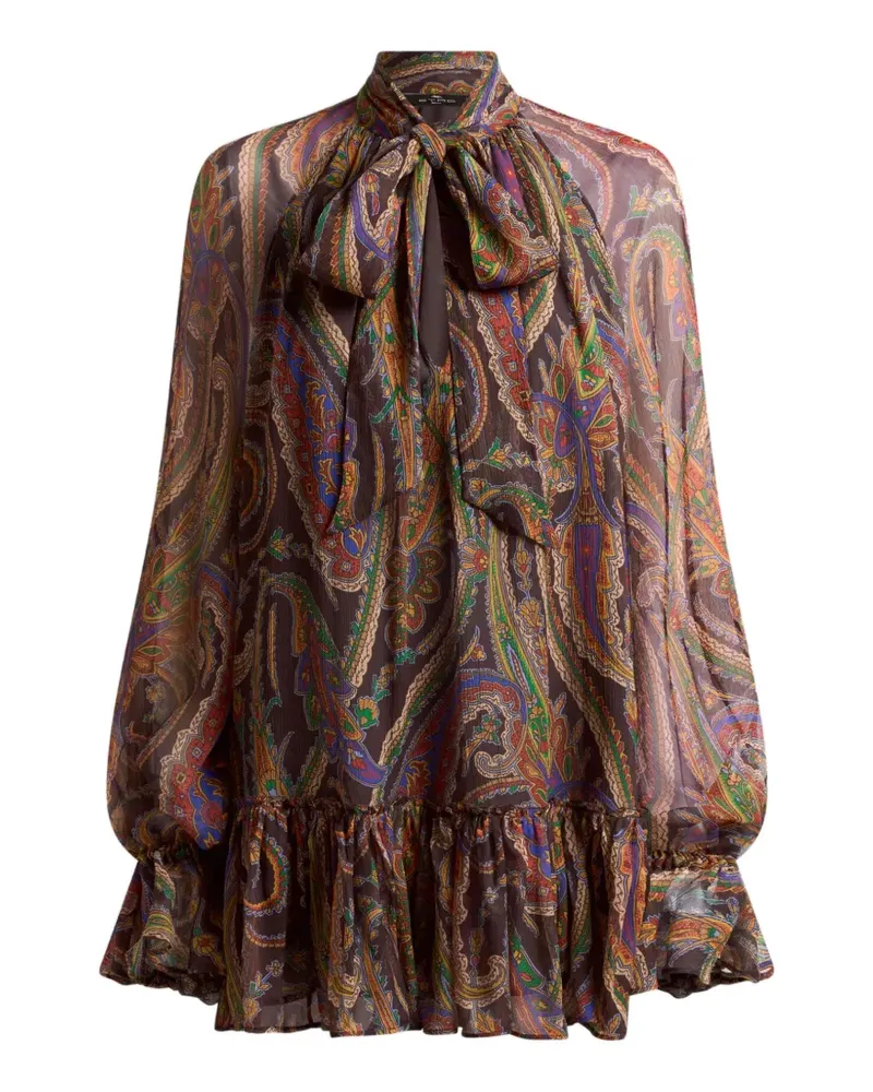 Etro Minikleid aus Seide mit Rüschen und Paisley-Motiv - Braun Braun