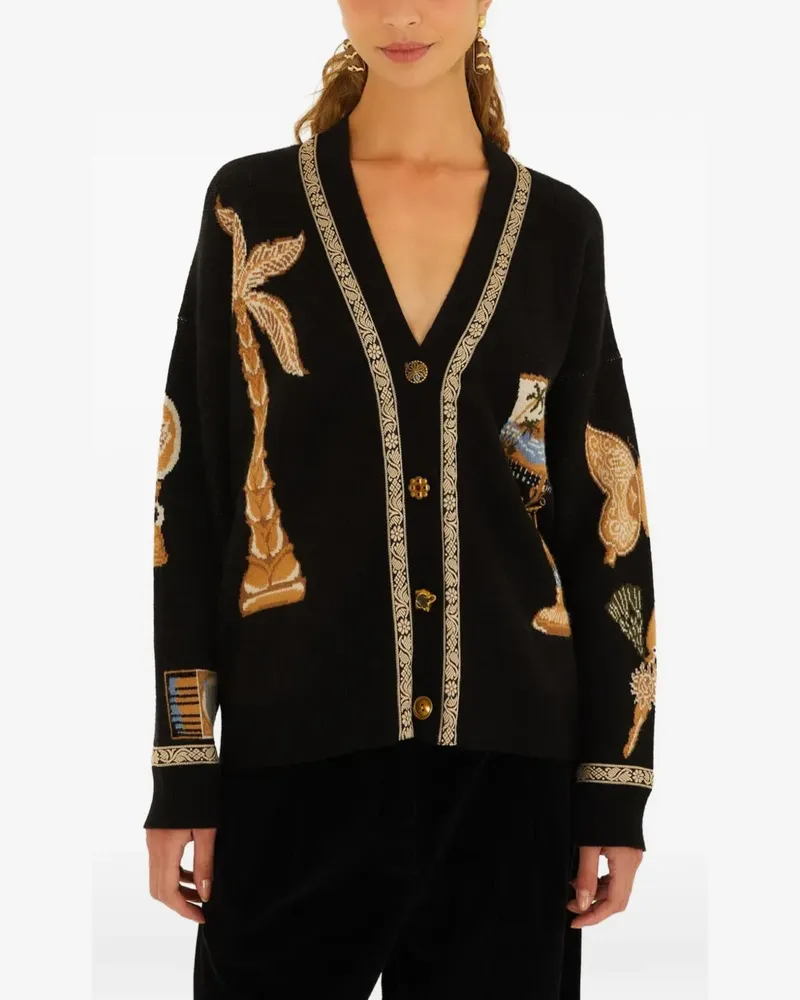 FARM Rio Cardigan mit grafischem Intarsienmuster und V-Ausschnitt - Schwarz Schwarz