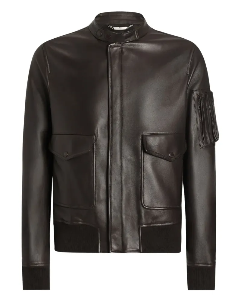 Dolce & Gabbana Lederjacke mit Reißverschlusstasche - Braun Braun