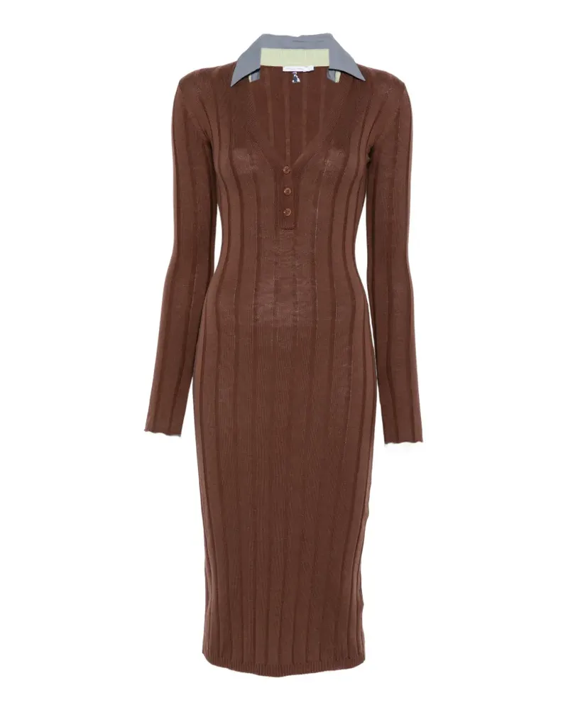 Patrizia Pepe Geripptes Midikleid mit Kontrastkragen - Braun Braun
