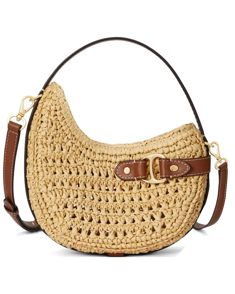 Ralph Lauren Kleiner Tasha Häkel-Stroh-Tote Bag mit Lederbesatz - Nude Nude