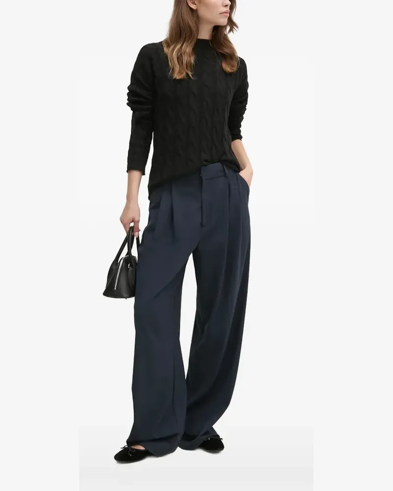 Benetton Pullover mit Zopfmuster - Schwarz Schwarz