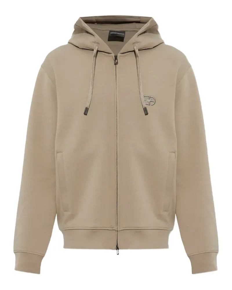 Emporio Armani logo-embroidered zip-up hoodie - Nude Nude