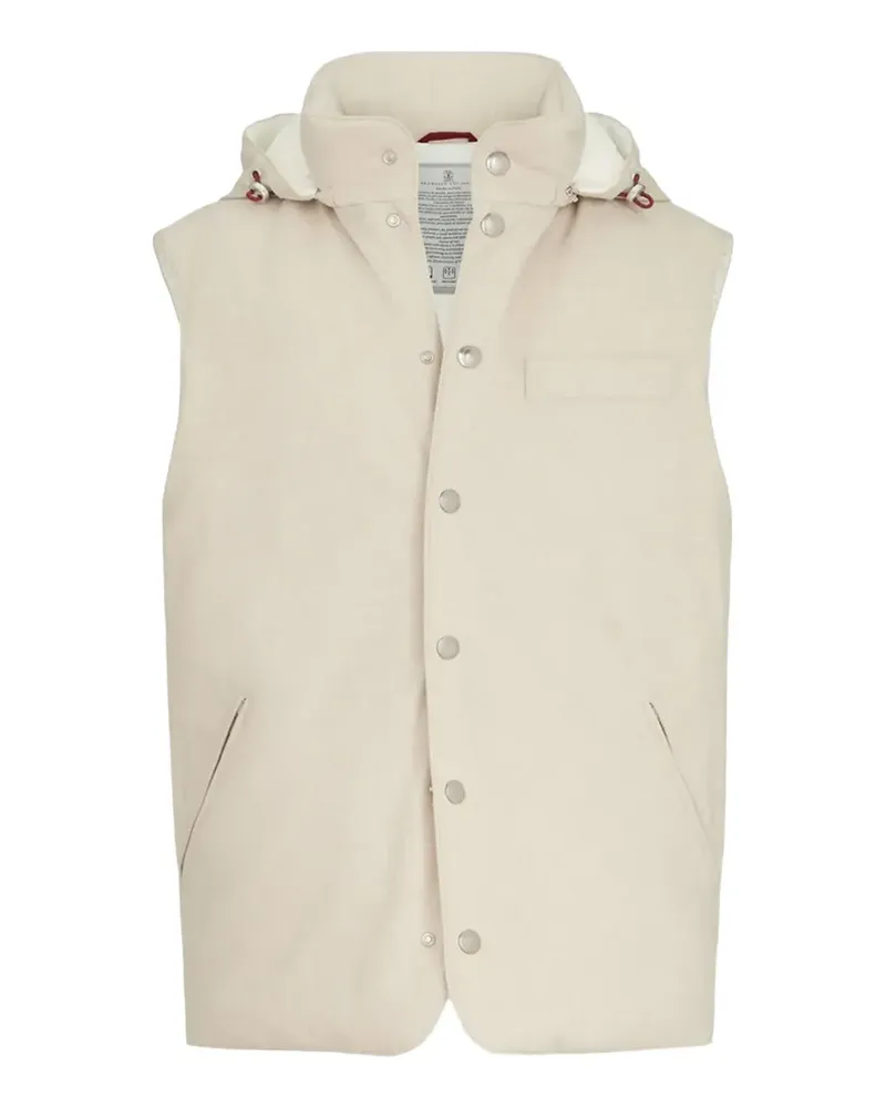 Brunello Cucinelli bonded wool flannel down vest with detachable hood - Nude Nude