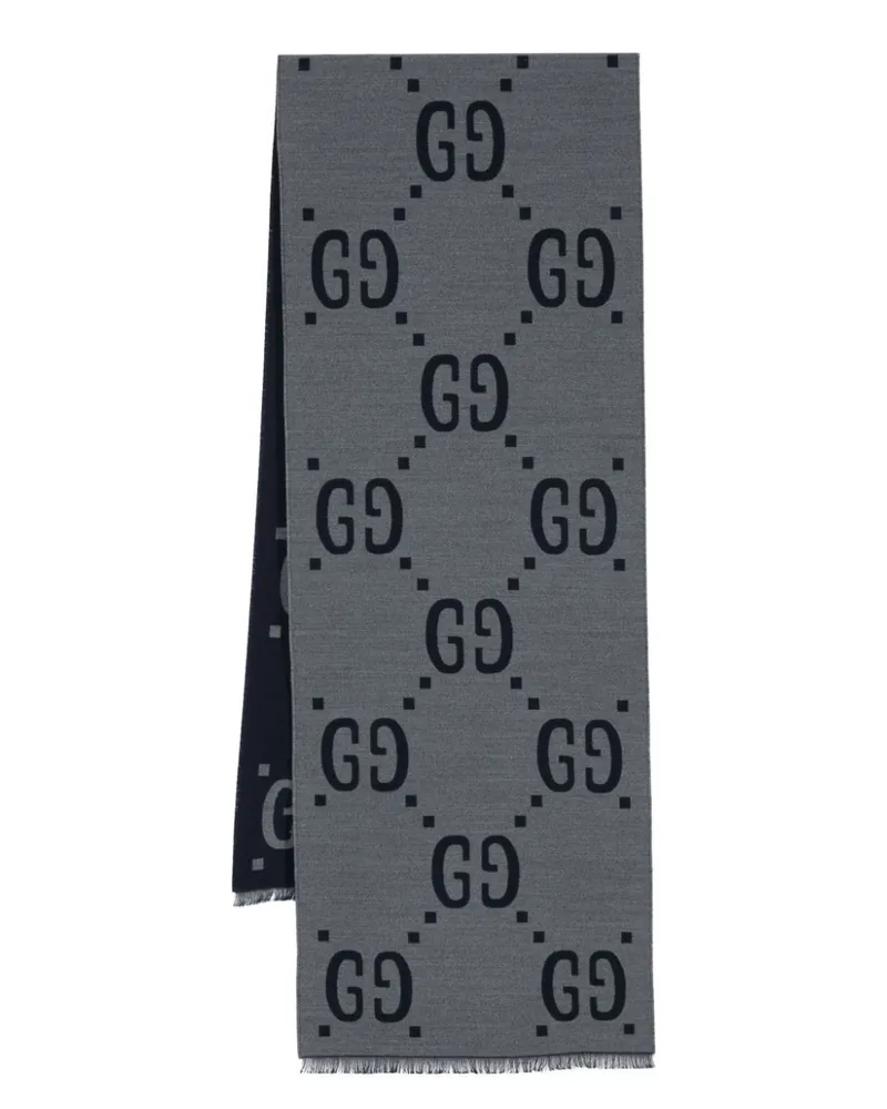 Gucci Ausgefranster Schal aus GG-Jacquard - Blau Blau