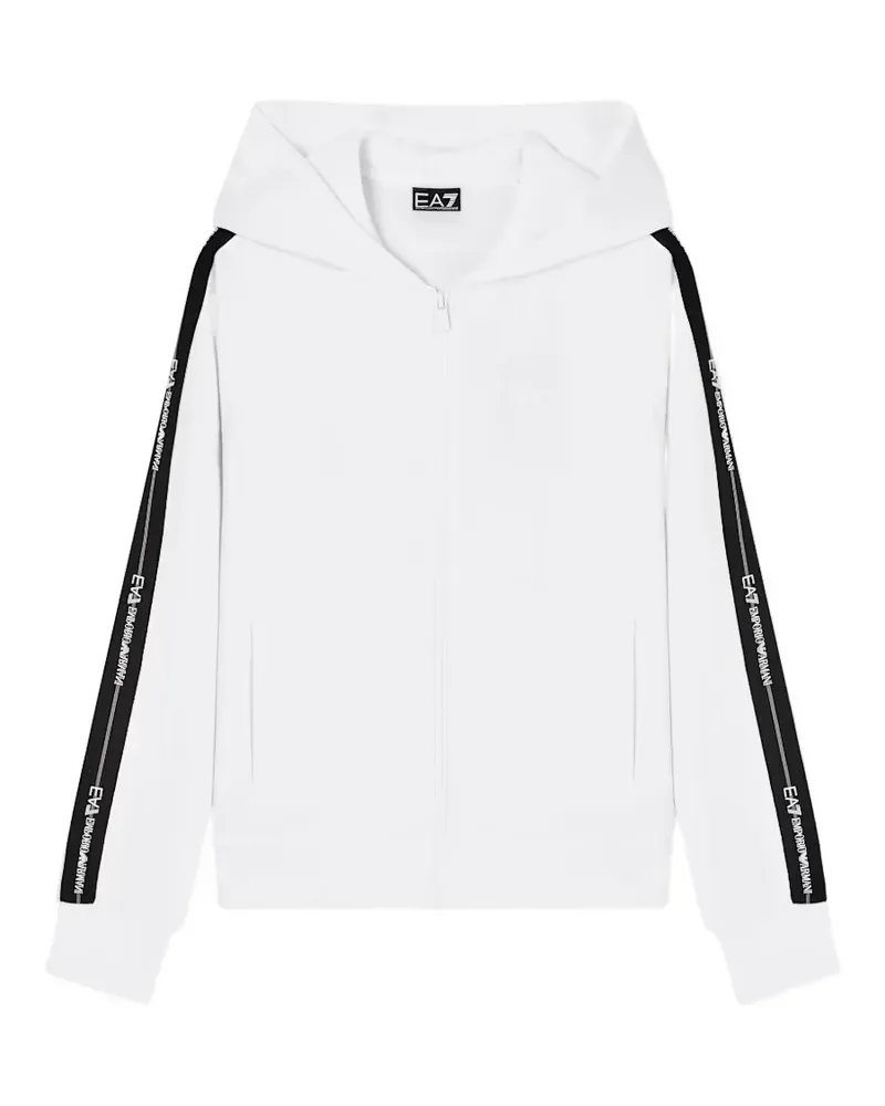 EA7 Logo Series Kapuzenjacke aus Baumwolljersey - Weiß Weiß