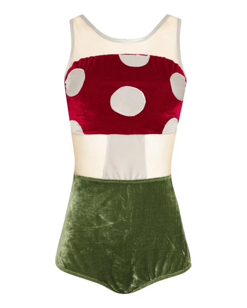 BRIGITTE polka-dot velvet-panel swimsuit - Grün Grün