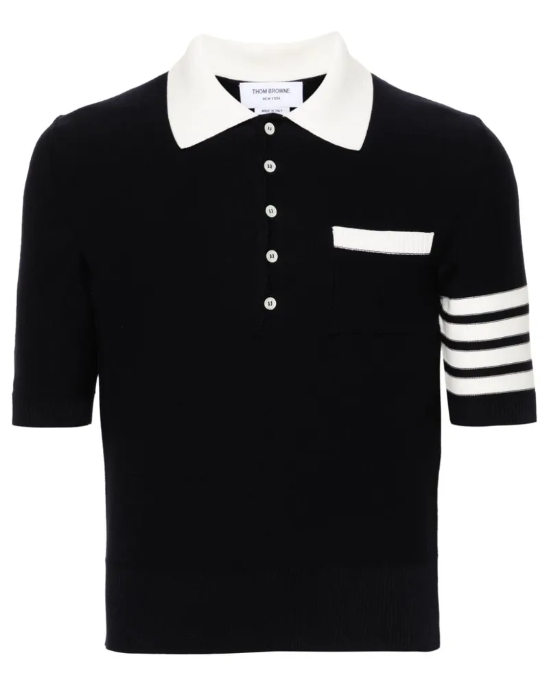Thom Browne Gestricktes 4-Bar Poloshirt Blau