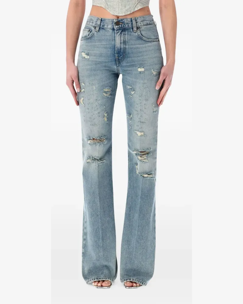 Haikure Flora Schlagjeans im Distressed-Look - Blau Blau