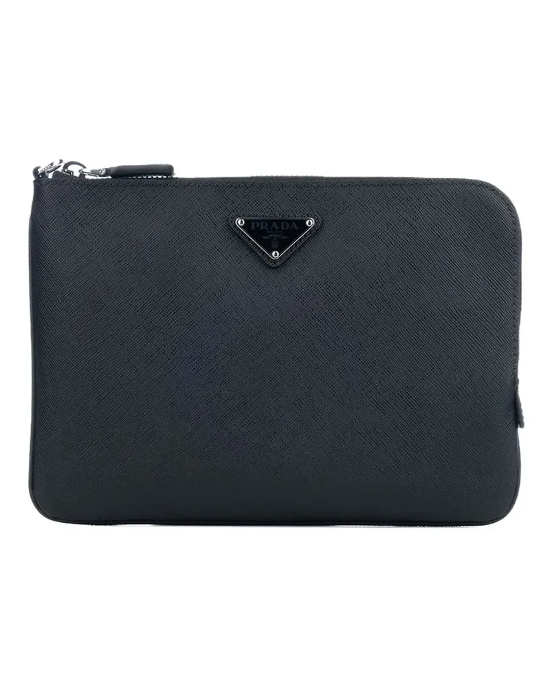 Prada Clutch mit Logo-Schild - Schwarz Schwarz