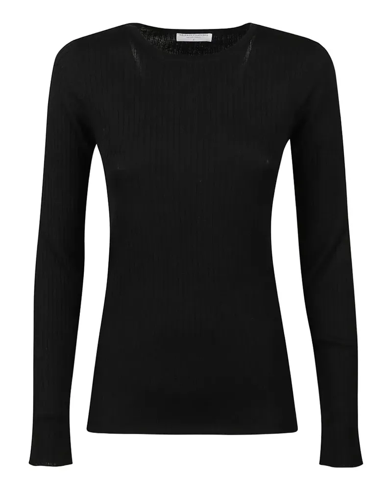 Majestic Gerippter Pullover mit langen Ärmeln - Schwarz Schwarz