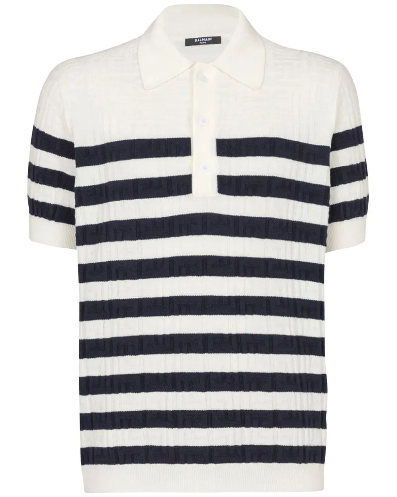 Balmain Gestricktes Poloshirt mit Streifen - Weiß Weiß