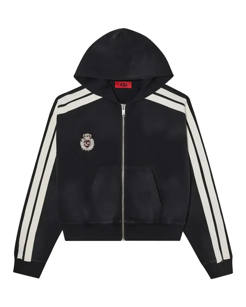FourTwoFour on Fairfax side-stripe logo-patch hoodie - Schwarz Schwarz