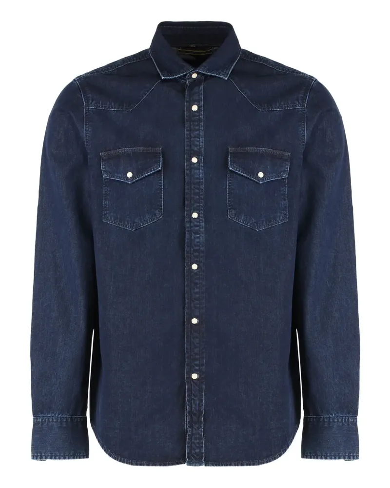 MOORER Jeanshemd mit Klappentasche - Blau Blau