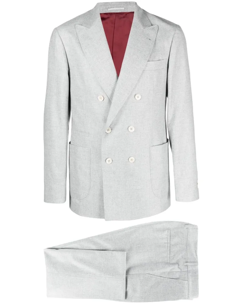 Brunello Cucinelli Doppelreihiger Anzug aus Flanell - Grau Grau