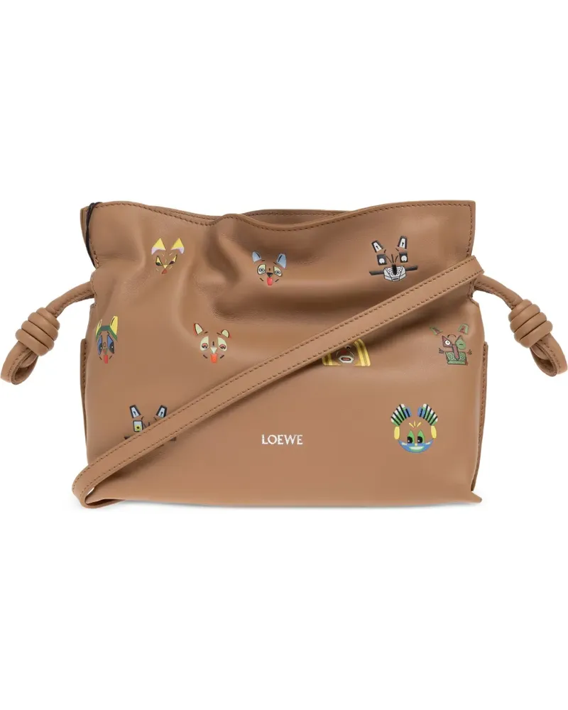 Loewe Mini Flamenco Schultertasche mit Katzen-Print - Braun Braun