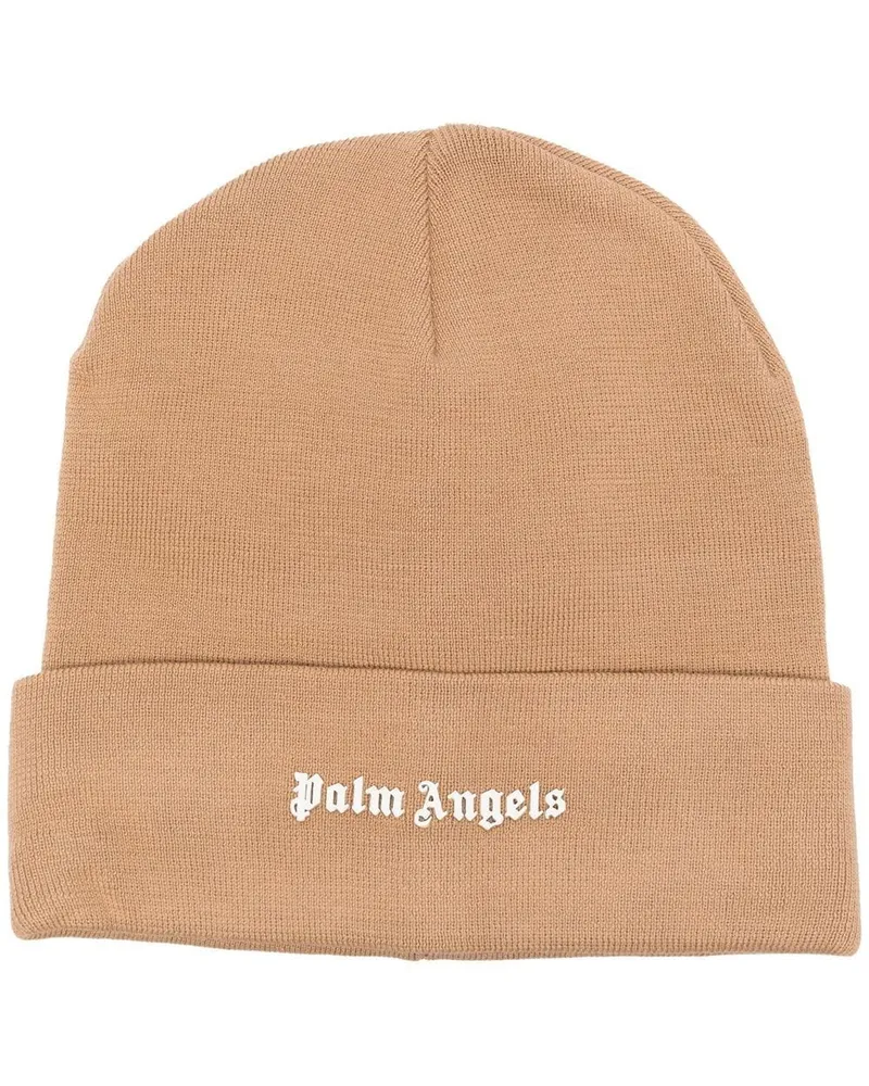 Palm Angels Beanie mit Logo-Print Nude