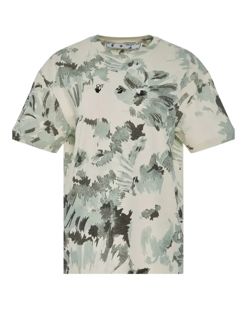 OFF-WHITE floral-print logo-print T-shirt - Nude Nude