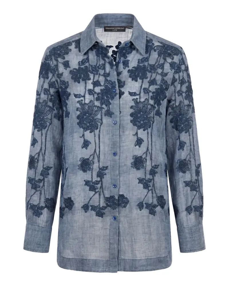 Ermanno Scervino floral-embroidered linen shirt - Blau Blau
