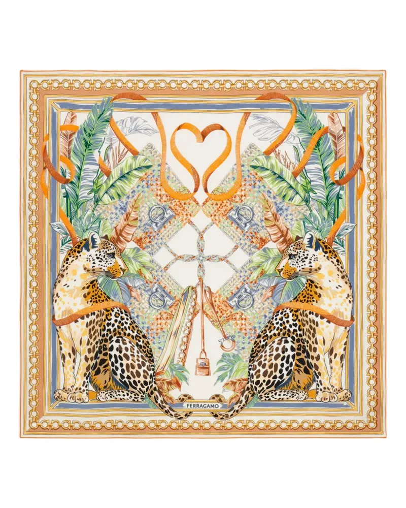 Ferragamo Poised leopards-print silk scarf - Nude Nude