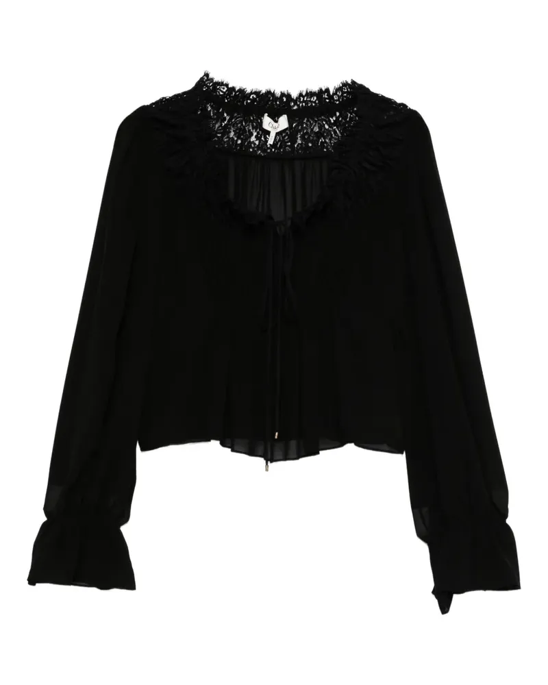 Chloé Plissierte Bluse mit Spitzenbesatz - Schwarz Schwarz