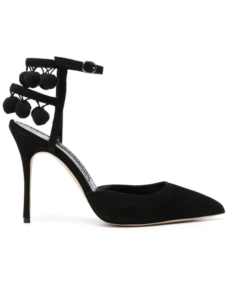 Manolo Blahnik Spitze Pumps mit Pompon-Detail - Schwarz Schwarz