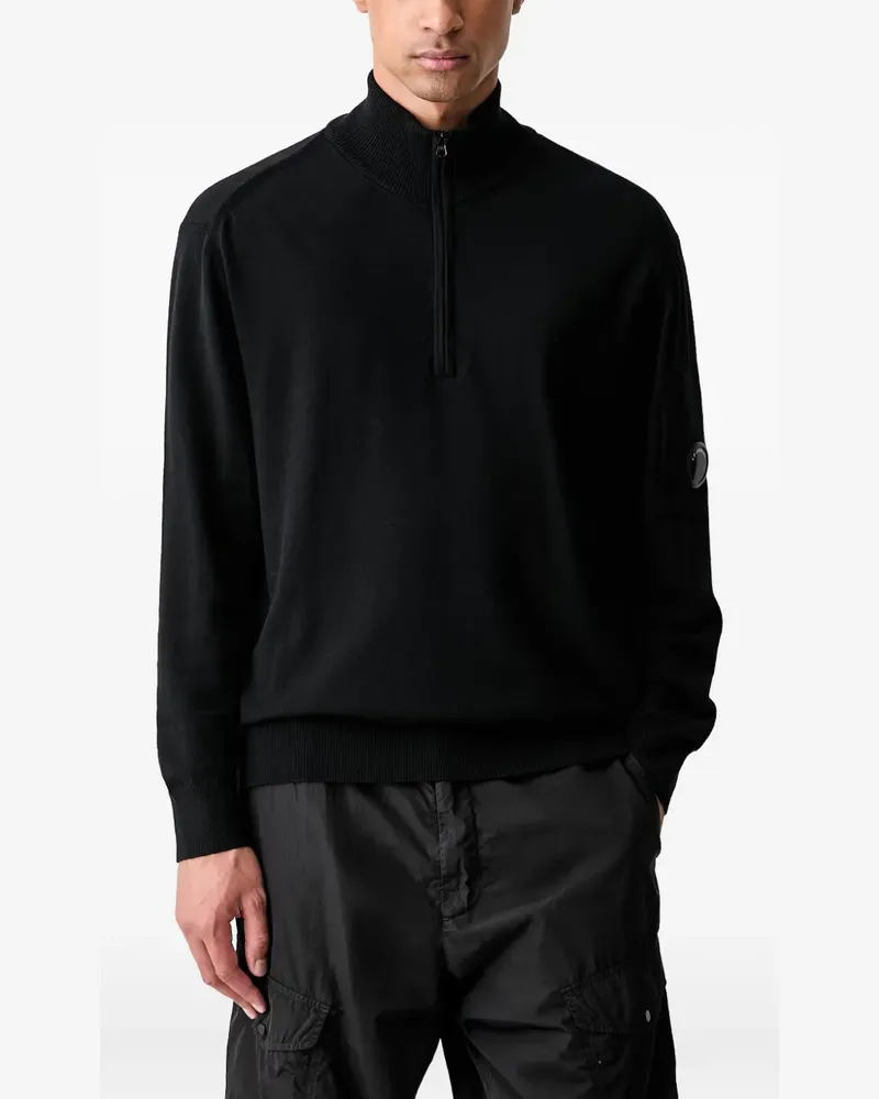 C.P. Company Pullover mit Lens-Detail und Viertelreißverschluss - Schwarz Schwarz