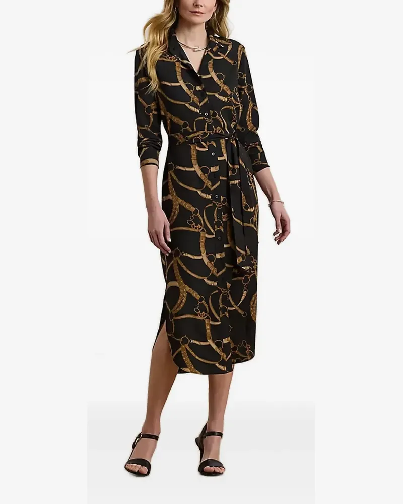 Ralph Lauren Krepp-Midikleid mit Gürtel-Print - Schwarz Schwarz