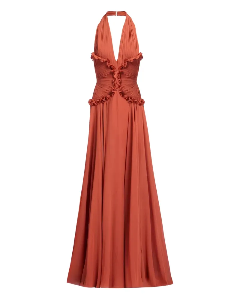 Elie Saab Maxikleid aus Seide mit V-Ausschnitt - Orange Orange