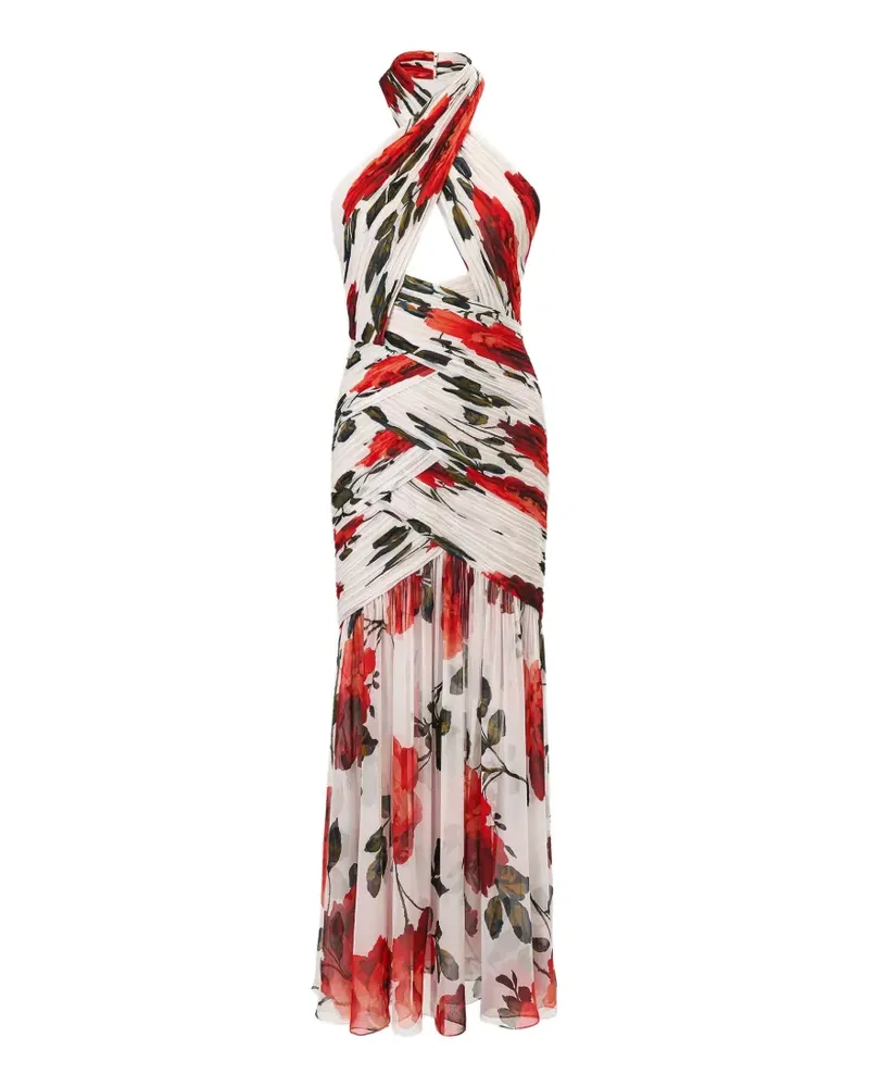 Carolina Herrera New York Chiffon-Midikleid mit Rosen-Print - Nude Nude