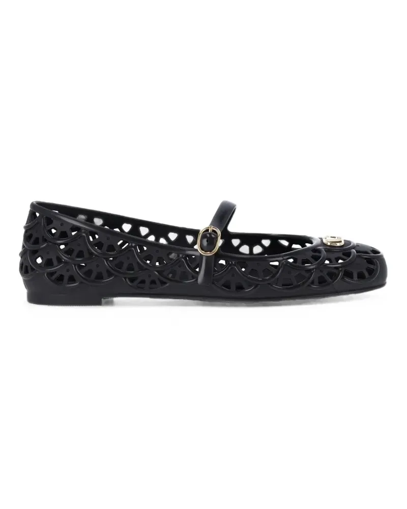 Valentino Garavani Ondette rubber ballerina with scallop pattern 05mm - Schwarz Schwarz