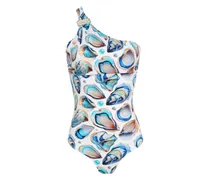 Badeanzug mit Muschel-Print - Weiß