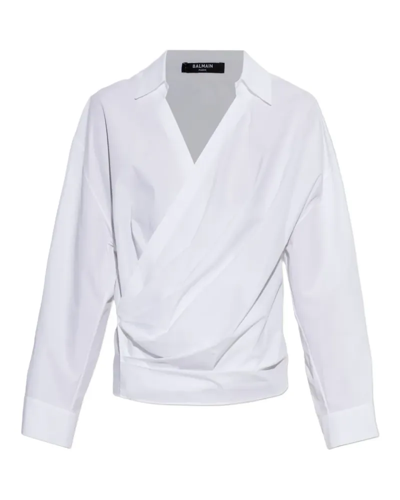 Balmain wrap-design cotton blouse - Weiß Weiß