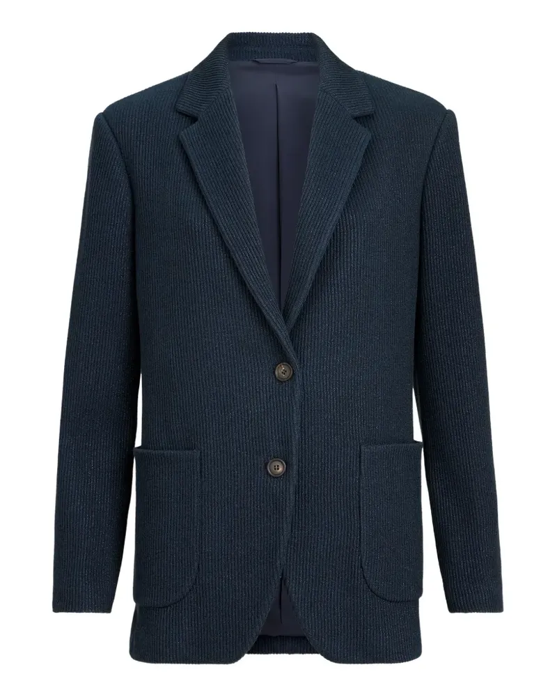 Brunello Cucinelli sparkling cotton and viscose English rib knit blazer with monili - Blau Blau