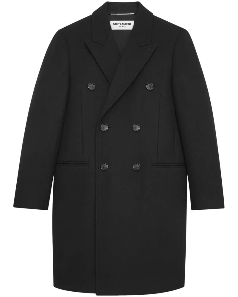 Saint Laurent Klassischer Wollmantel - Schwarz Schwarz