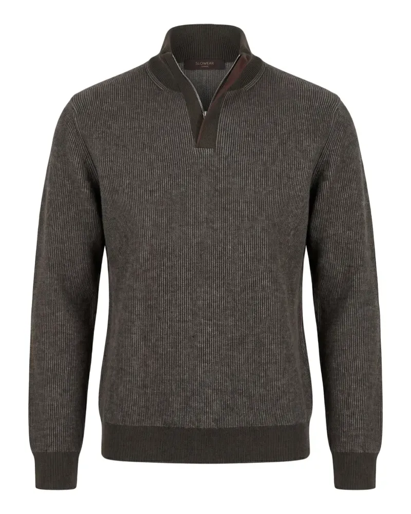 Slowear Gerippter Pullover mit Viertelreißverschluss - Braun Braun
